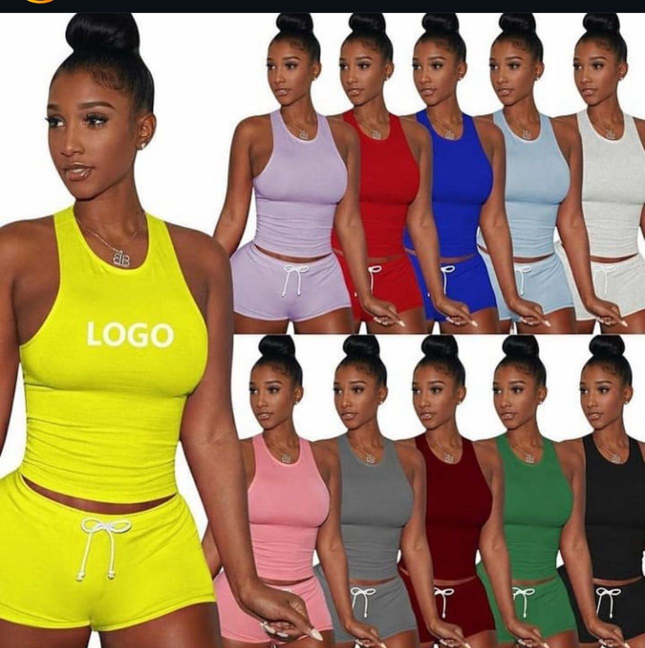 Women Two Piece Outfits Tank Tracksuit Sets, Solid Color Sleeveless Shirt Top Skinny Short Pants Jogging Yoga Sportswear Daily Life,yellow by RGAS INTERNATIONAL
